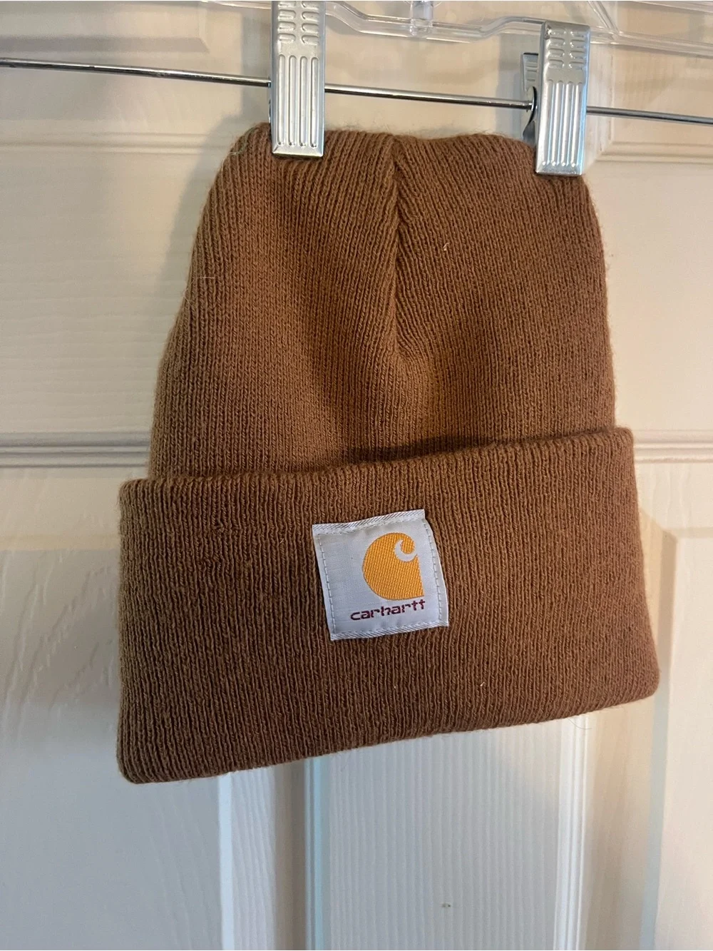 Carhartt A18 Watch Beanie Hat Mens One Size Fits All Rib Knit Cuff Logo Brown